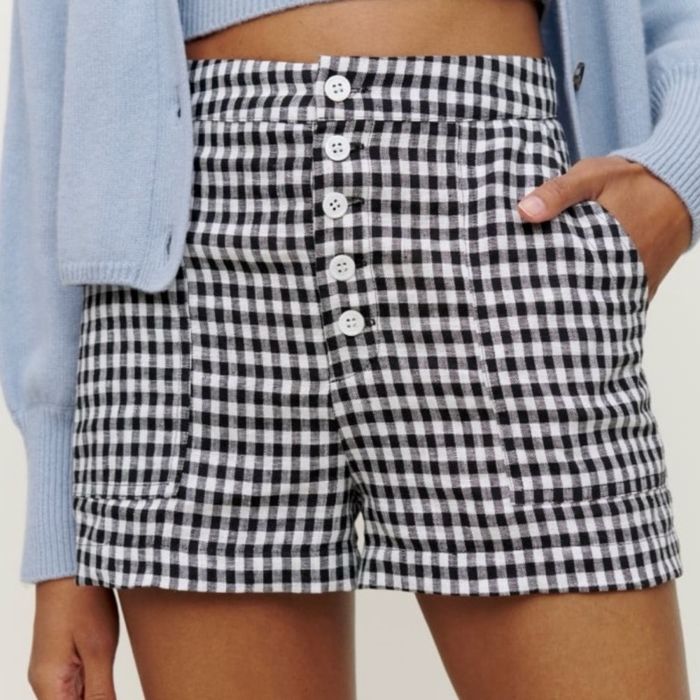 Reformation Black and White Checkered High Waist Shorts